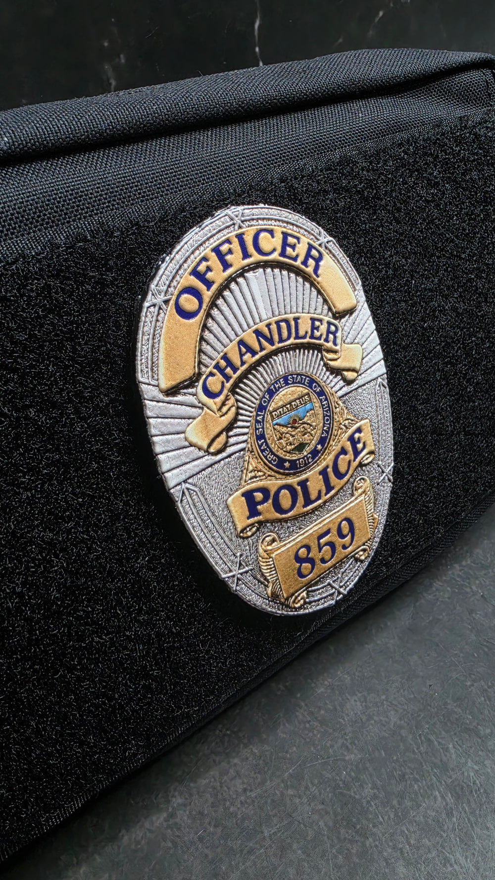 Flexible Badge custom badge replica on a hook-and-loop pouch