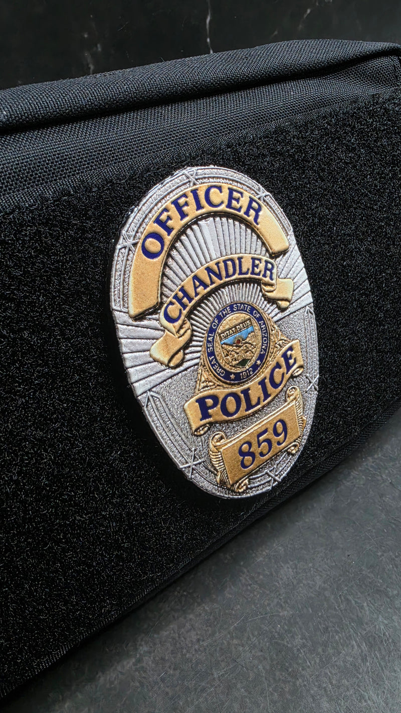 Custom Flexible Badge on a hook-and-loop pouch